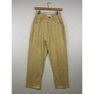 Minimalist On You Womens Sm‎ Tan High Rise Straight Leg Frayed Hem Cotton Pants